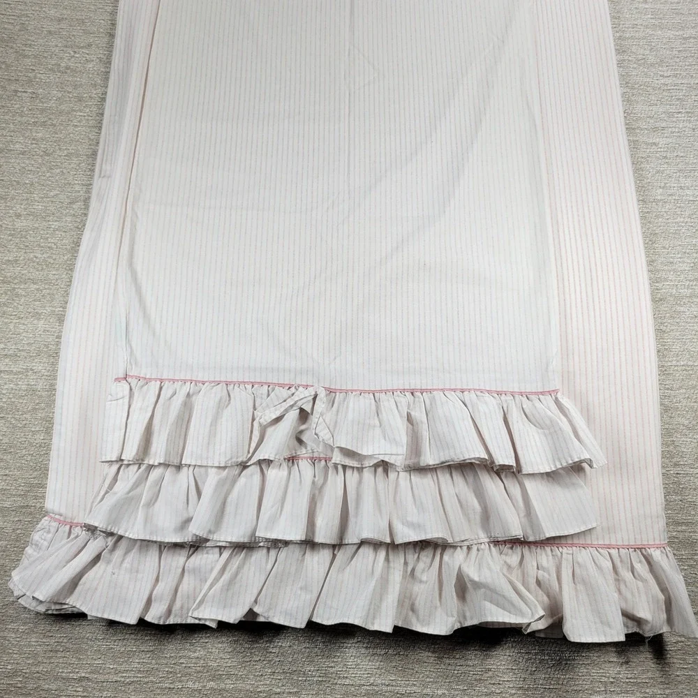 Laura Ashley Ticking Stripe King Sheet Set Pink Ruffle Bedding USA Made Vintage